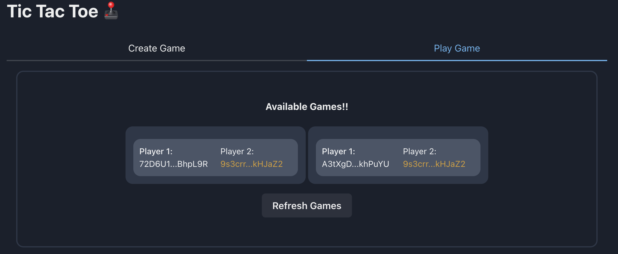 Play Game Tab with refreshed Games