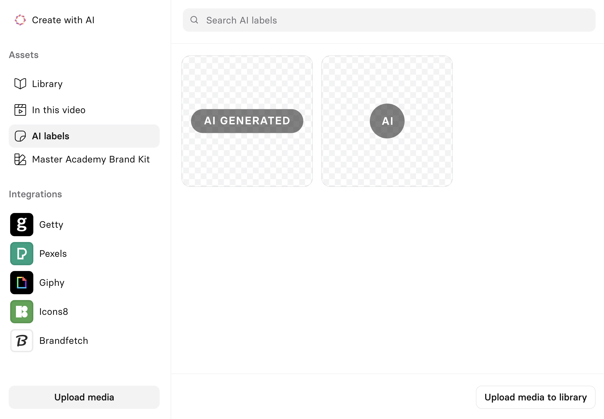 AI labels in the Media panel