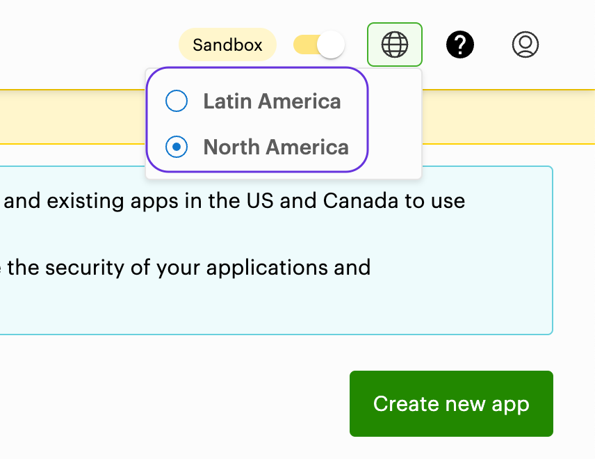 Select a region option