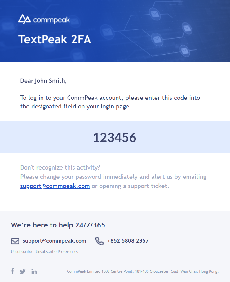 Screenshot with the email verification details