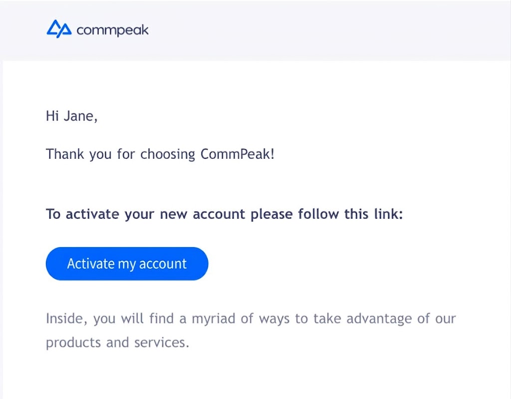 Screenshgot of the Activate my account email