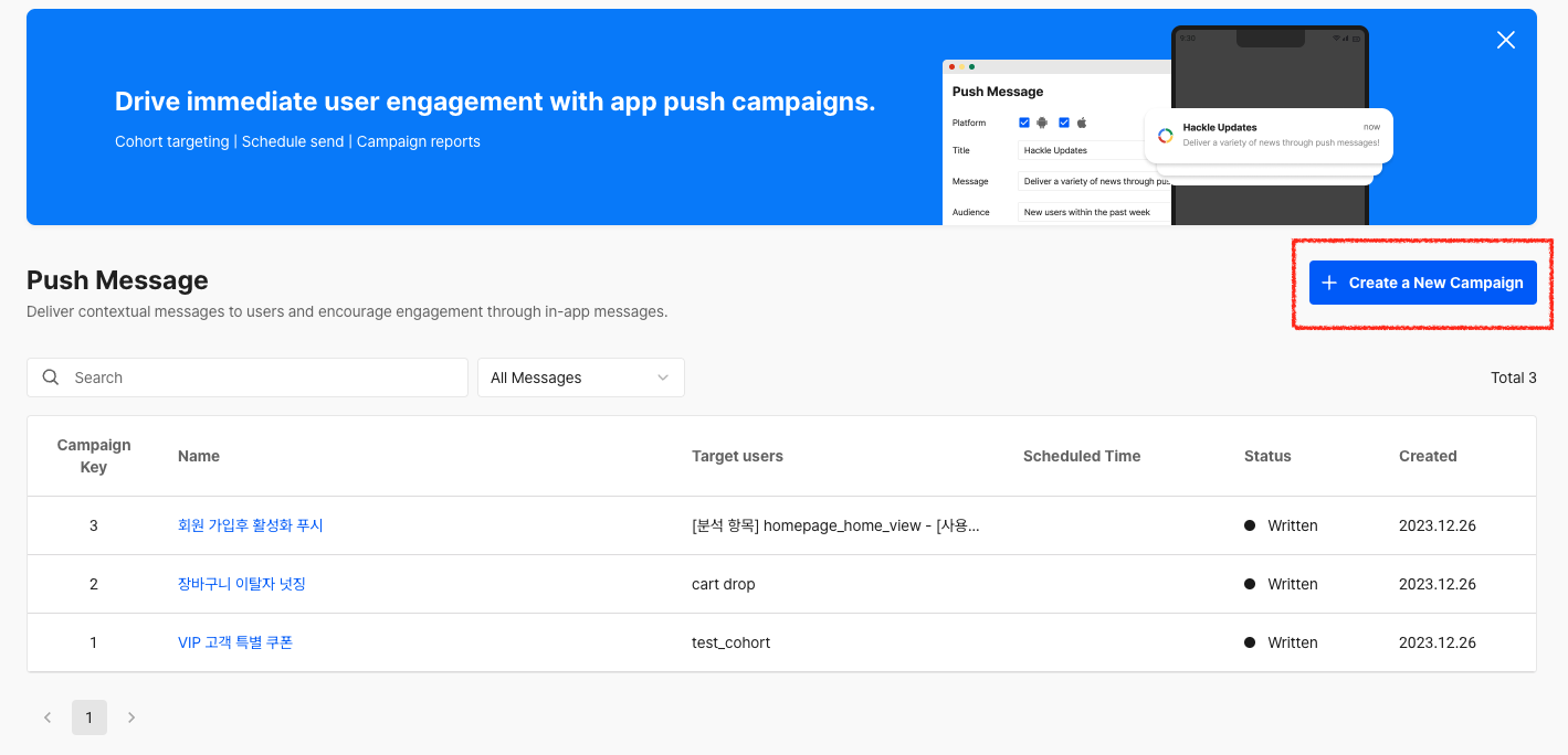 Create Push Message Campaign