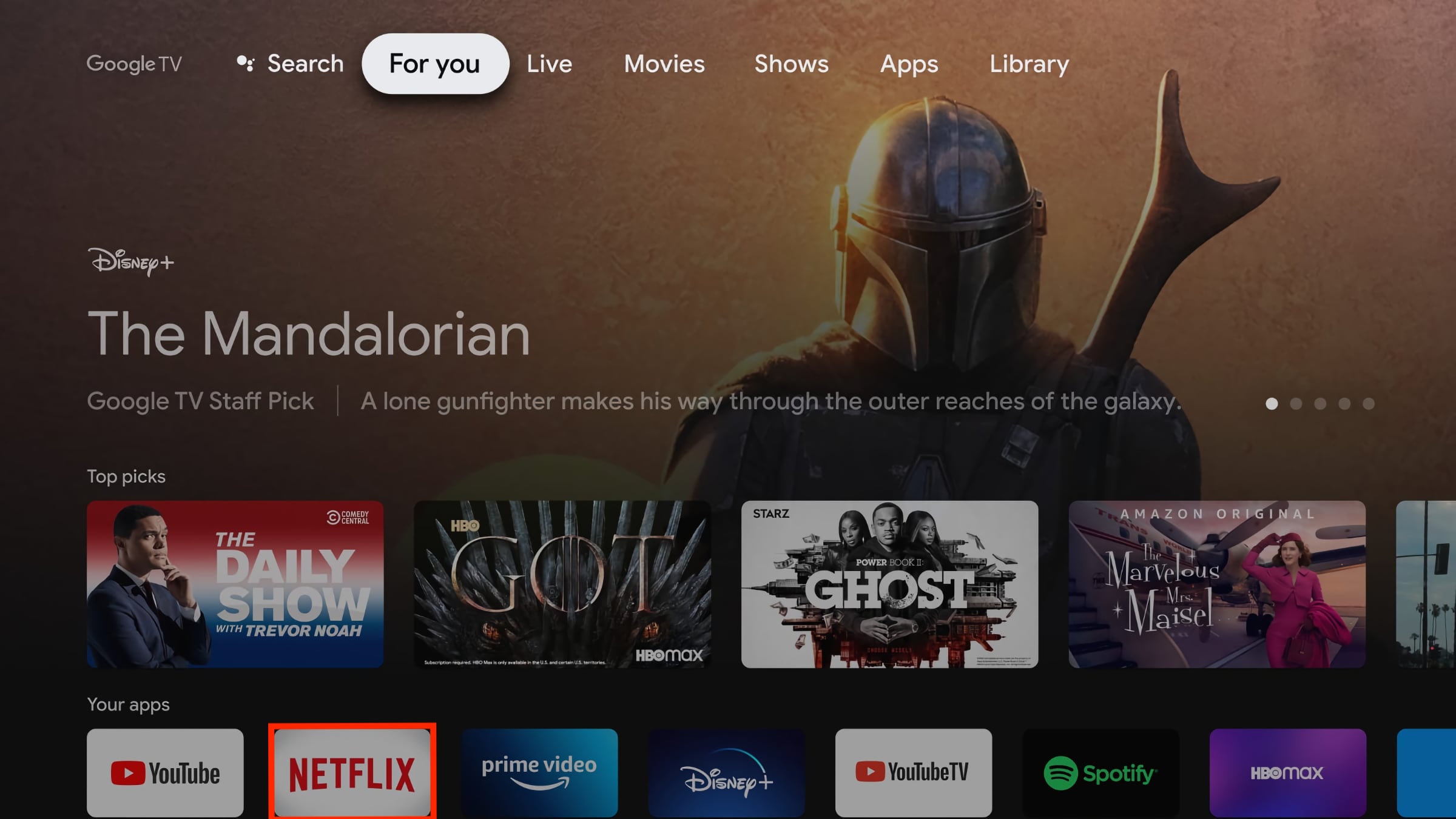 The banner icon on the 'For you' page on Android TV