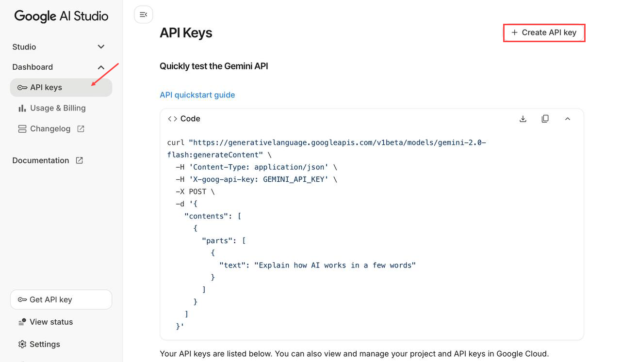 Screenshot with the + Create new secret key button