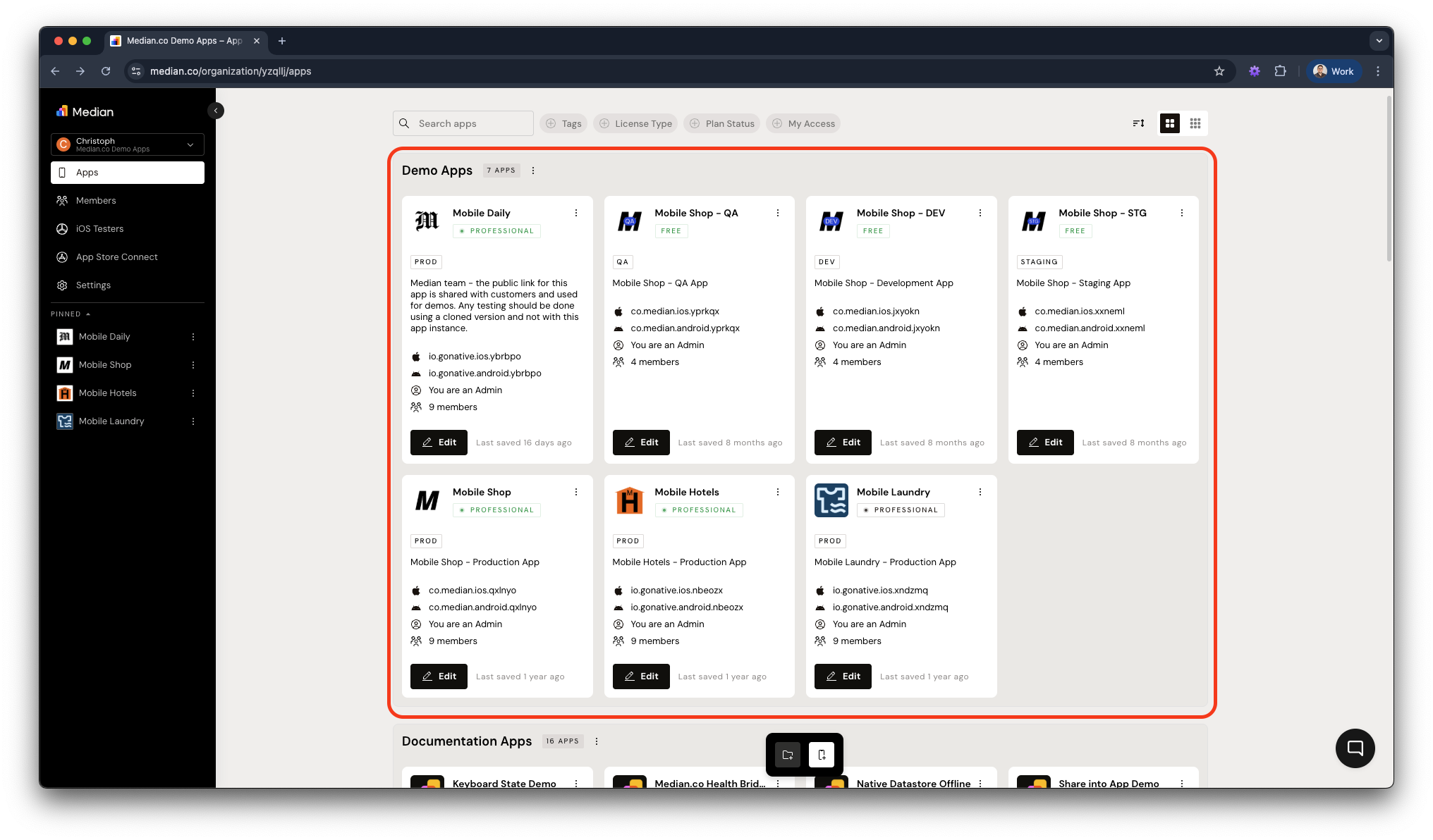 Median App Studio - App Group Example