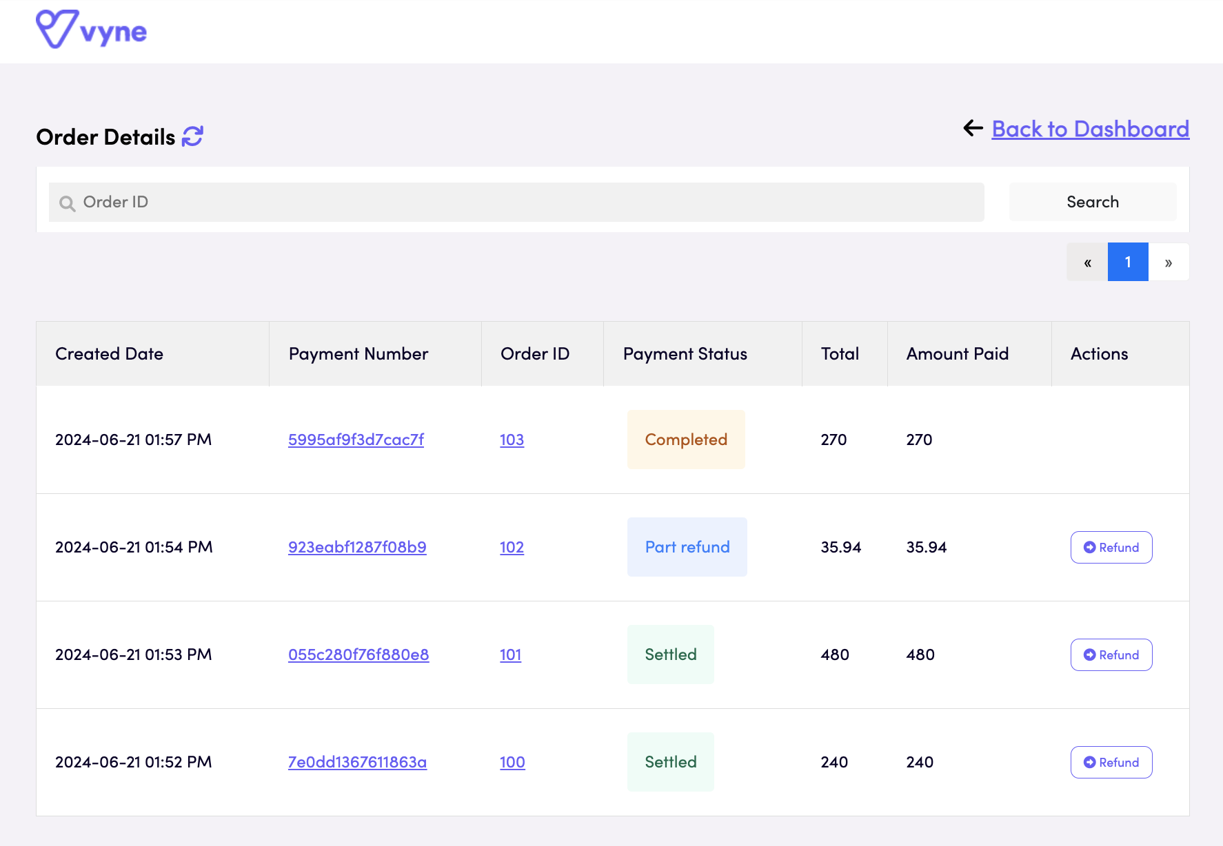 Vyne application dashboard