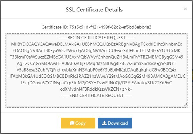 download and save the generated CSR.