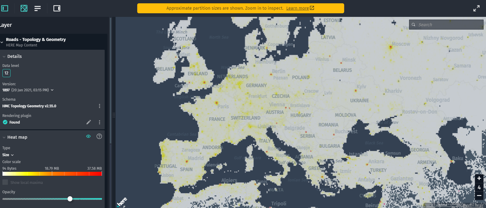 Approximate size heat map