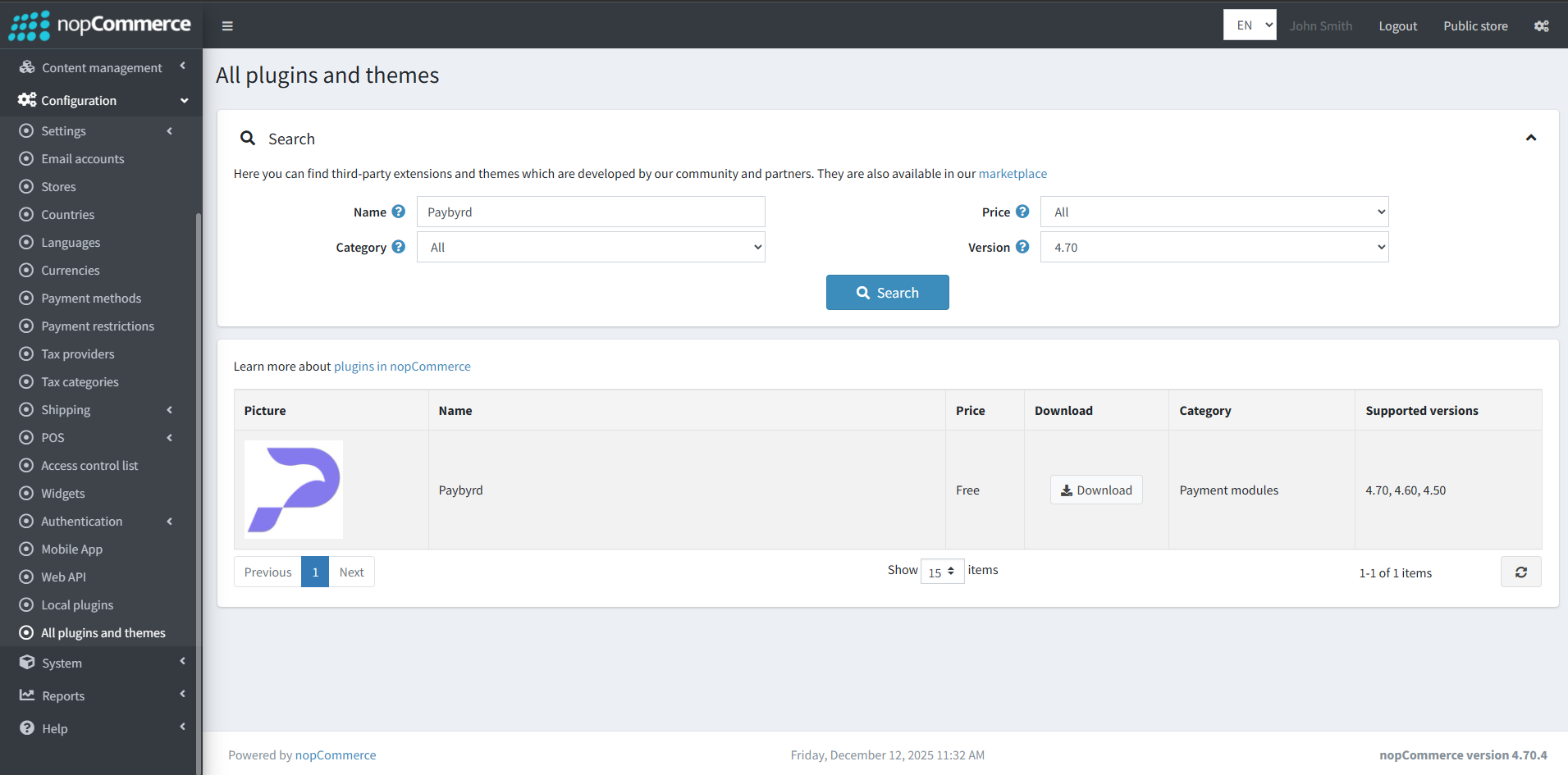 Downloading the Paybyrd nopCommerce plugin