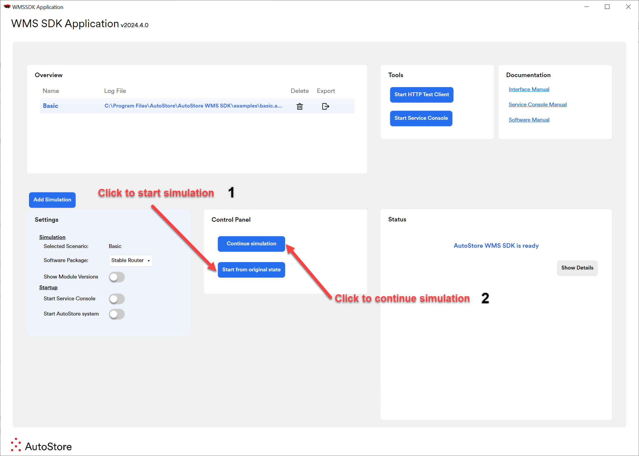 Start or resume simulation.