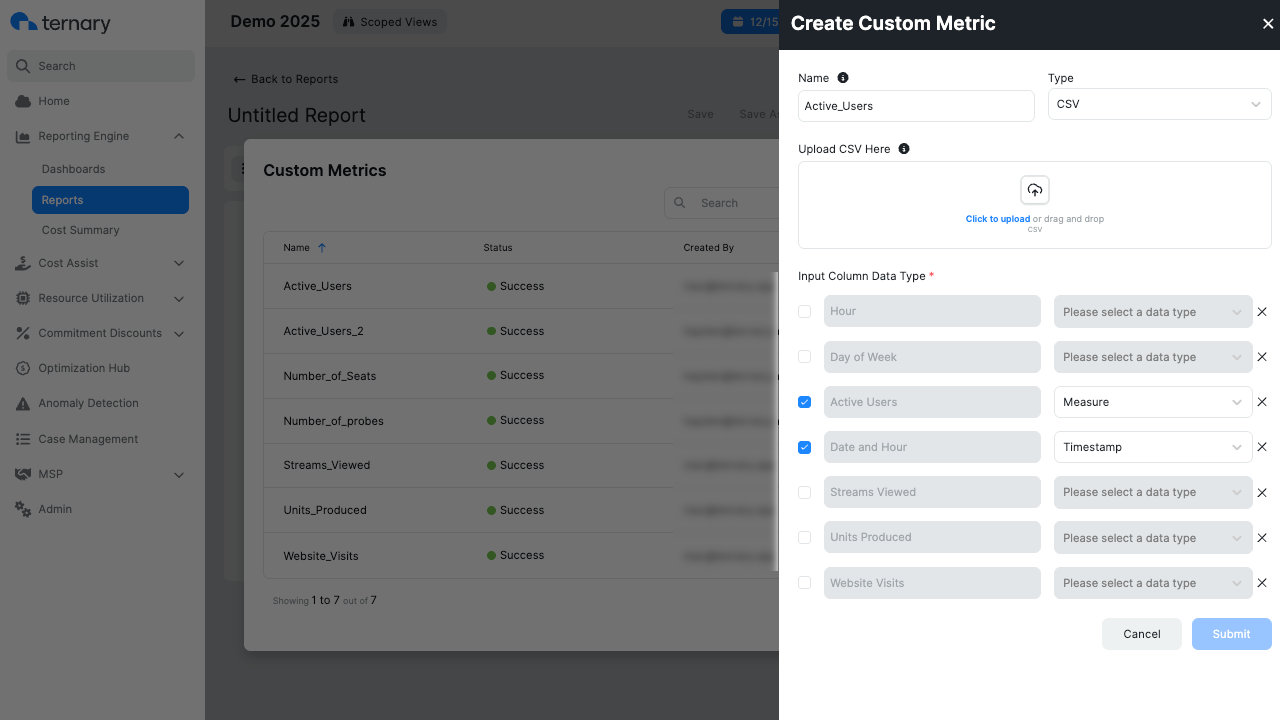 Define custom metric measures and dimensions