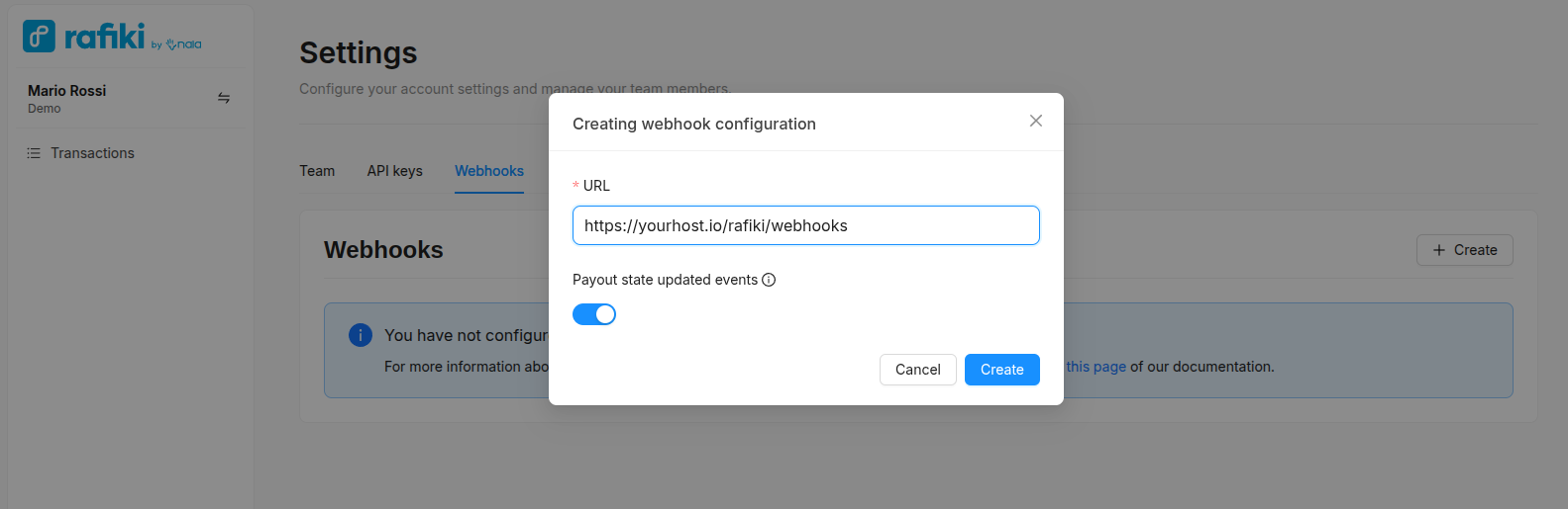 Create webhooks configurations