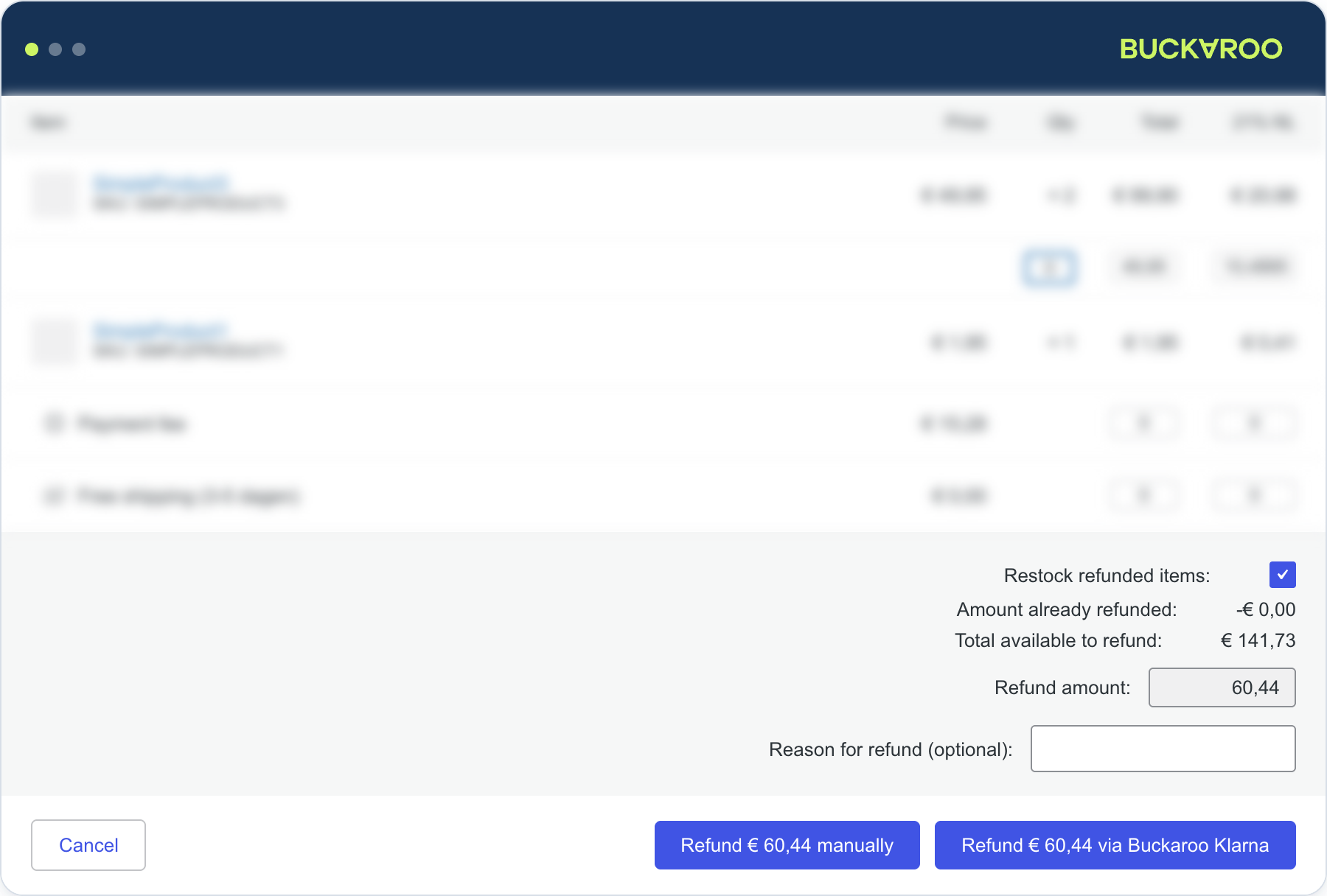 Refund via Buckaroo in WooCommerce
