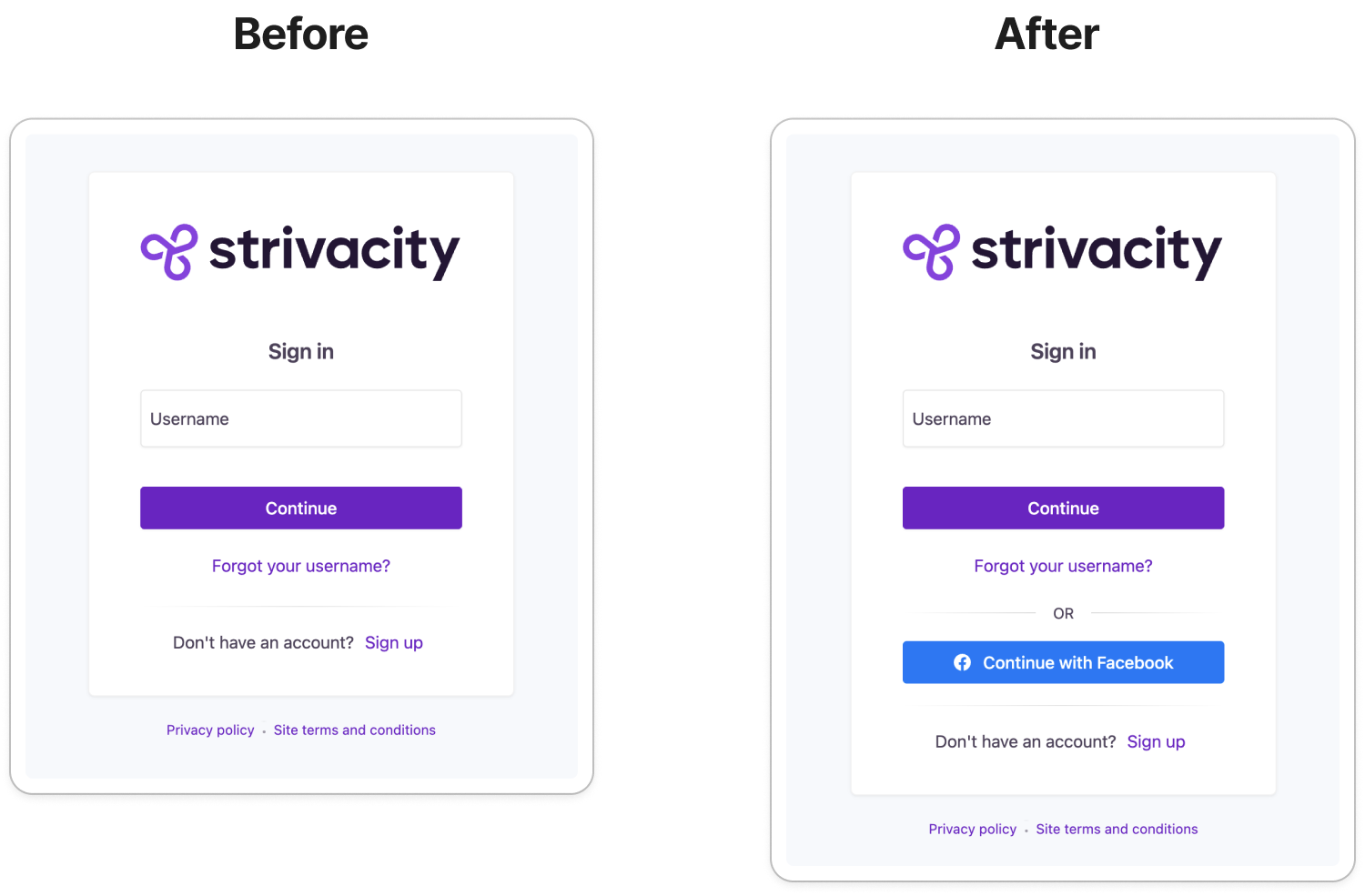 Before and after adding social login provider