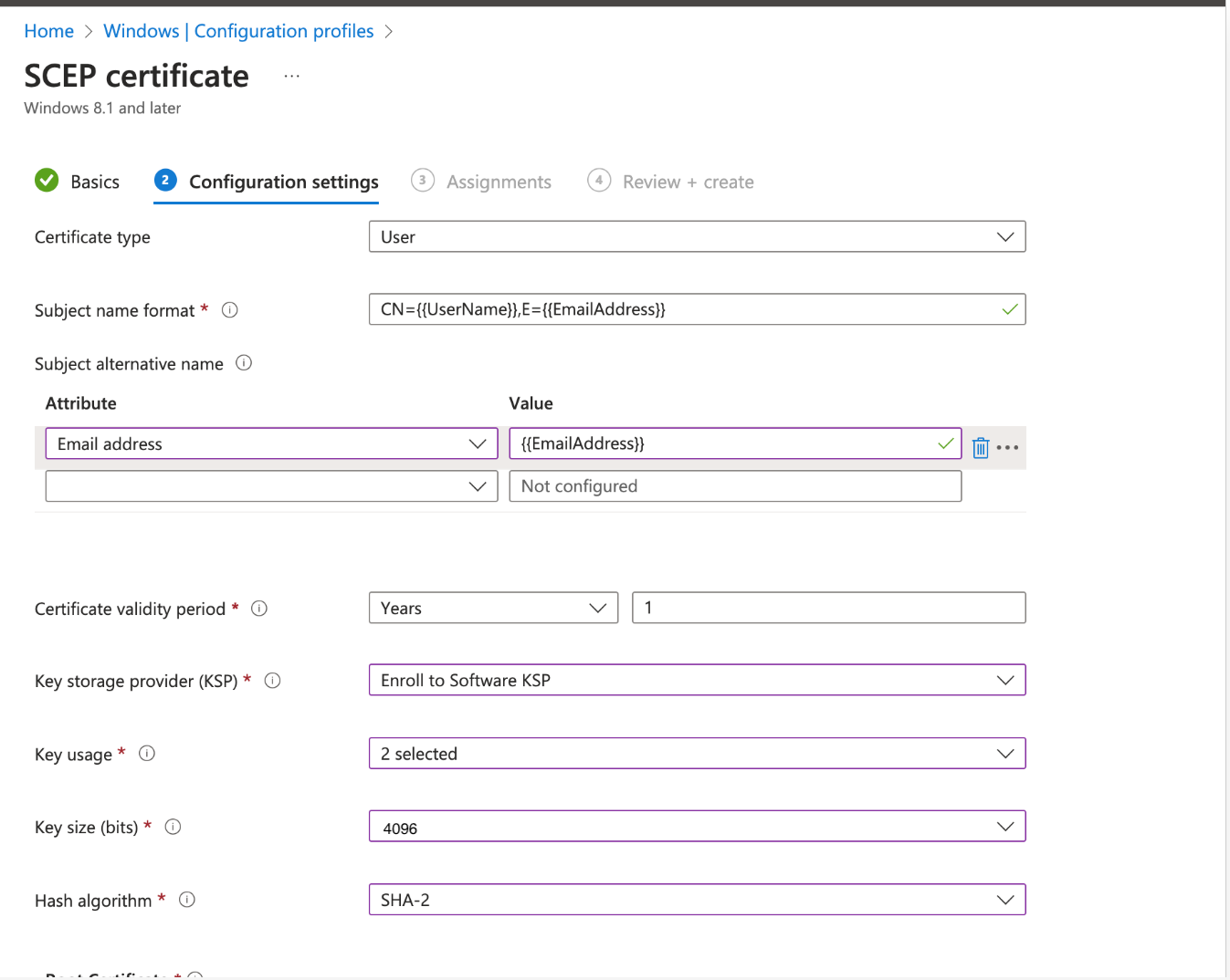 Configuration settings