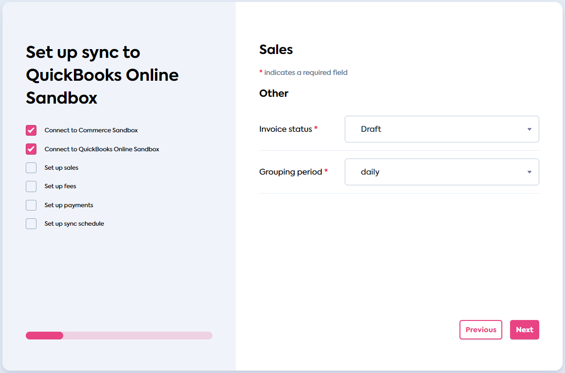 Sales Other screen of the Sync for Commerce flow (click to expand).