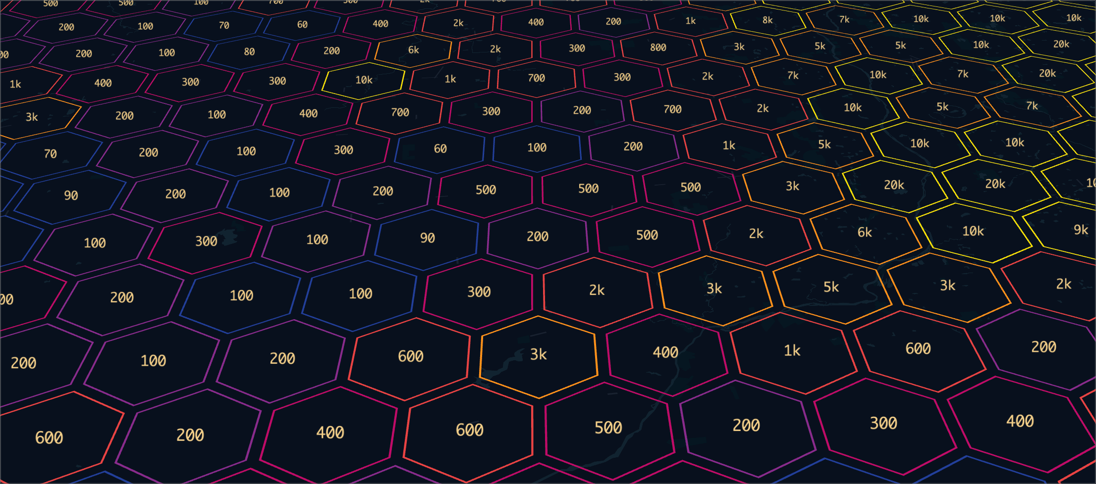 Transparent H3 cells with custom outlines and labels.