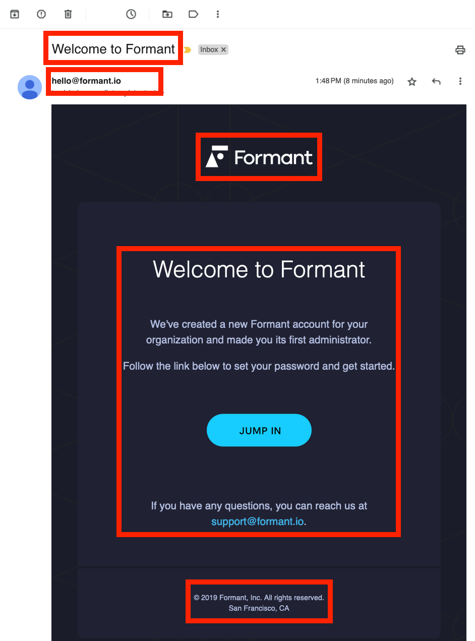 Customizable elements of Formant login email