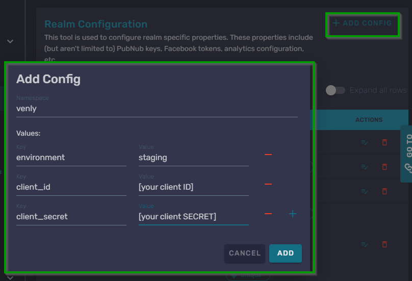 Add the configuration in the Beamable portal