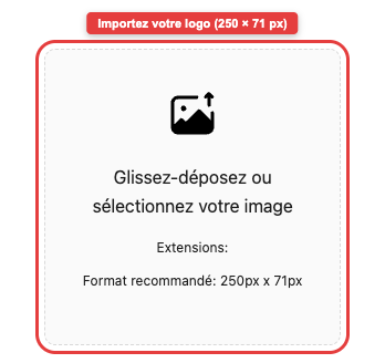 Zone d'import du logo de la commande à table, format recommandé 250 × 71 pixels
