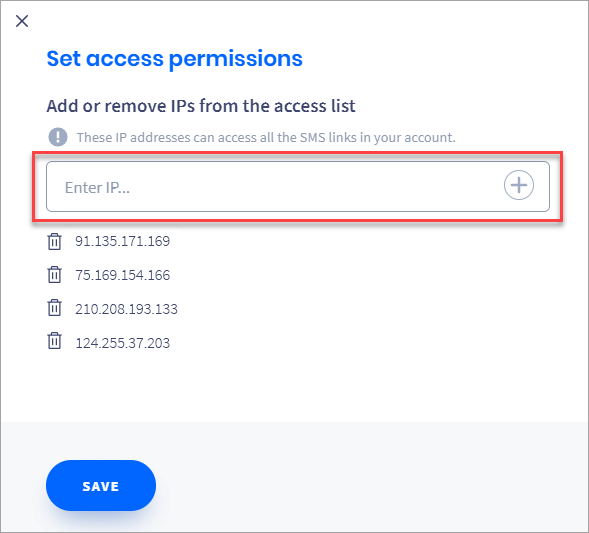 Screenshot of the screen with adding IPs to the access list