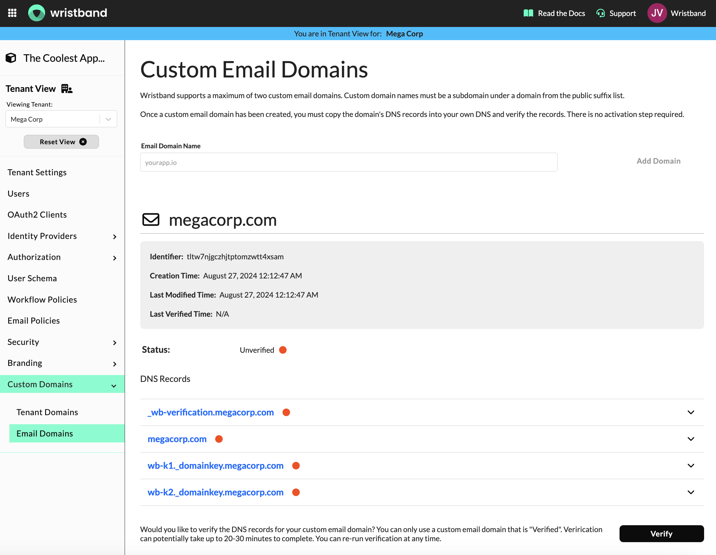 Tenant-Level Custom Email Domains