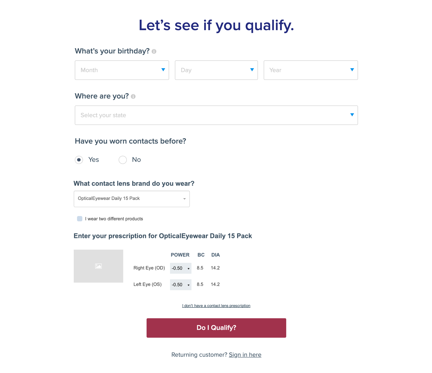 Ex. New User Qualification Page