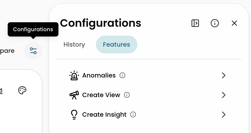 Configurations icon with Features tab and Create View option in Explorer