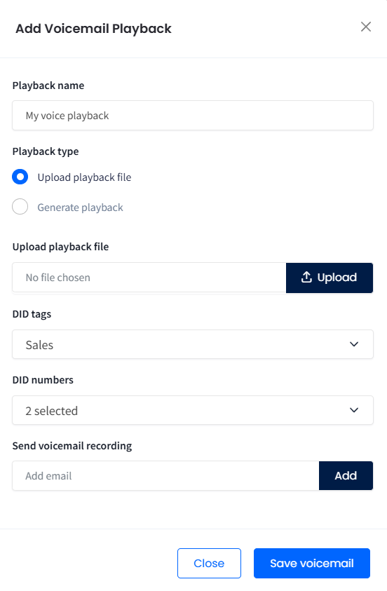 Screenshot of the uploading a voicemail playback
