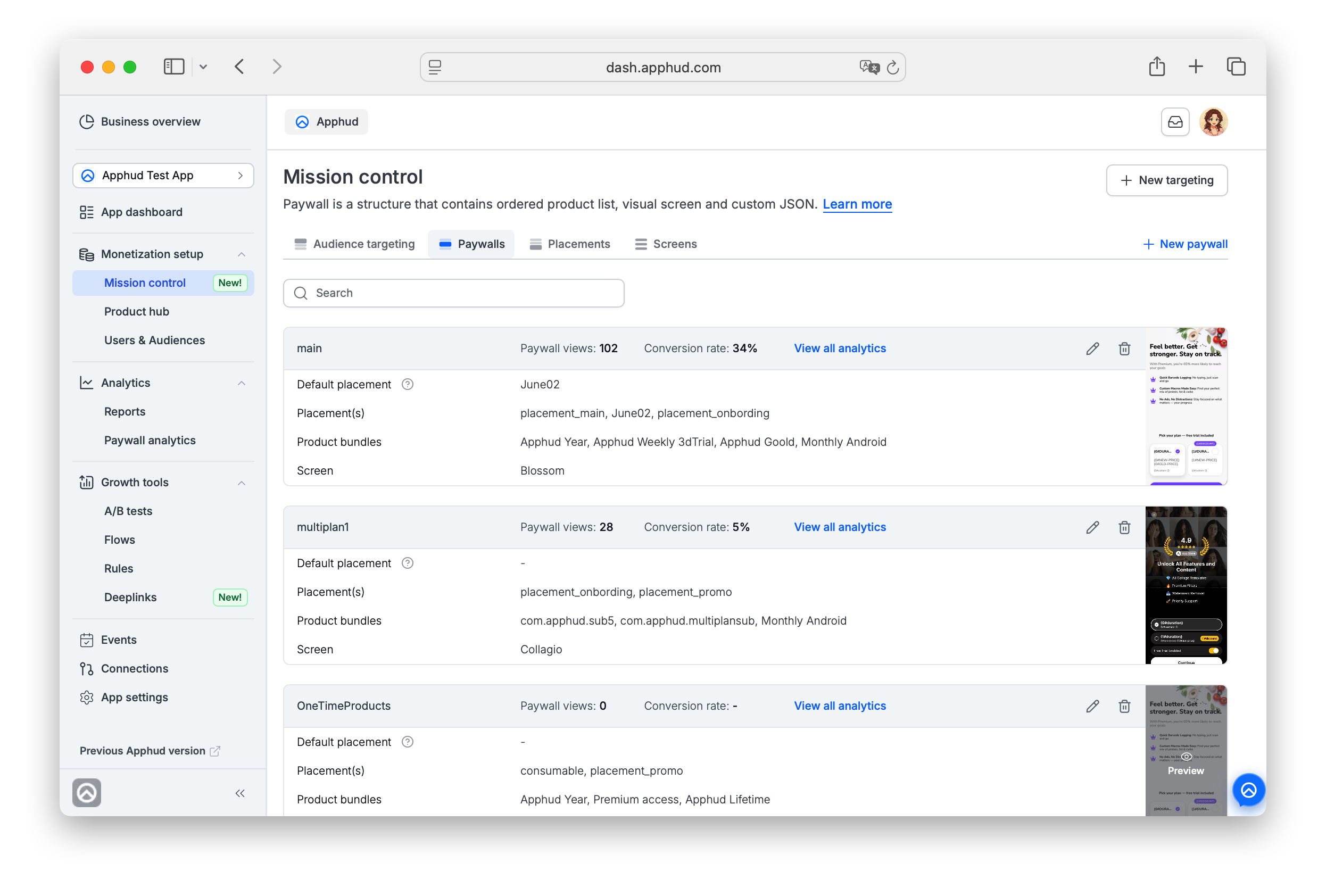 Paywalls - List in Mission Control