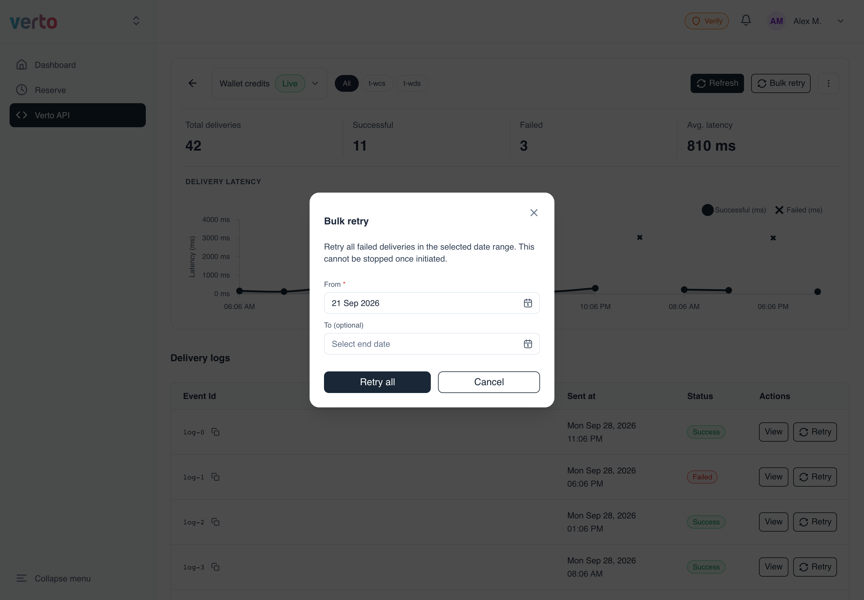 Bulk retry dialog