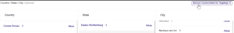 **Remove Country/State/City  from deal targeting**