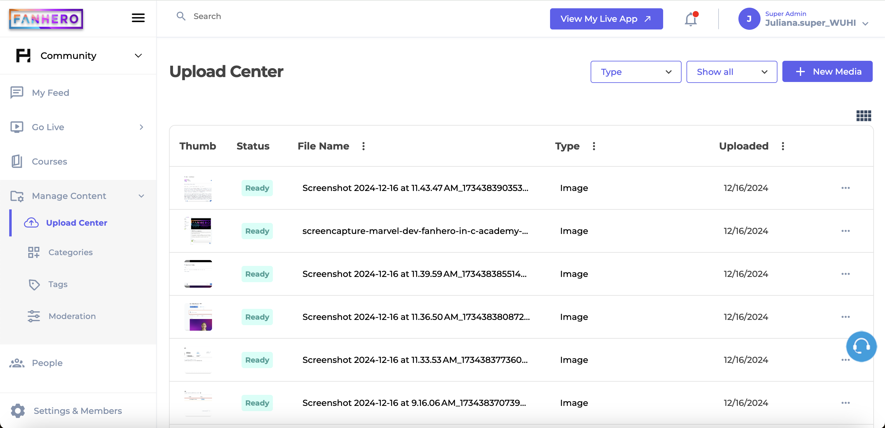 The Upload Center section