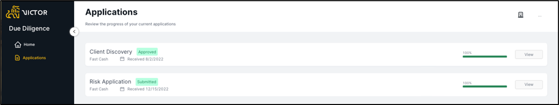 Figure 11. Applications overview status will show as submitted