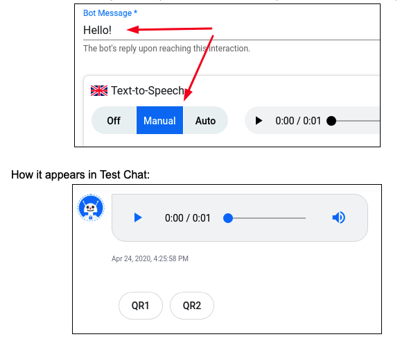 Text message + text-to-speech audio track only and quick replies will be counted as 1 message.