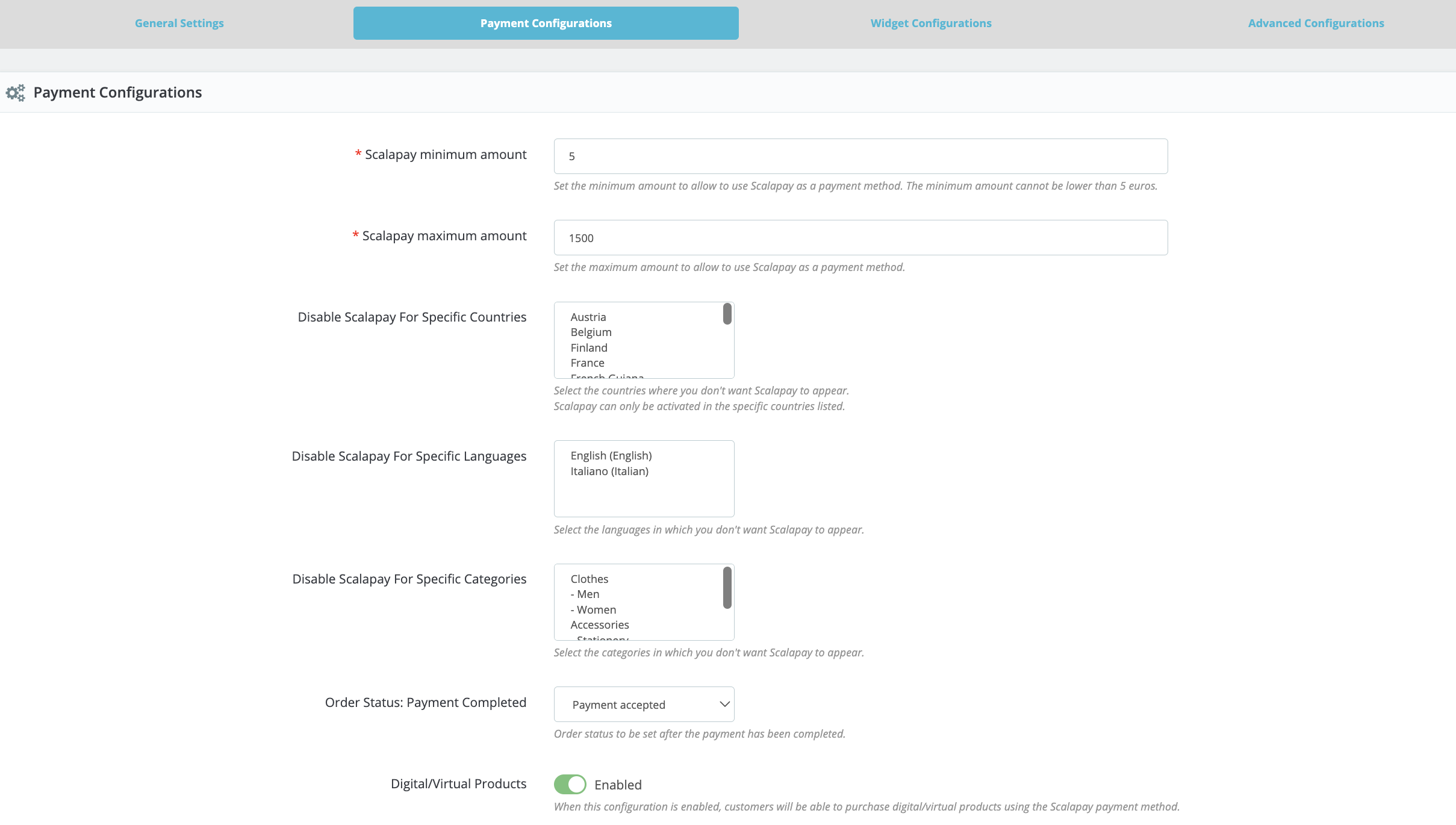 General settings