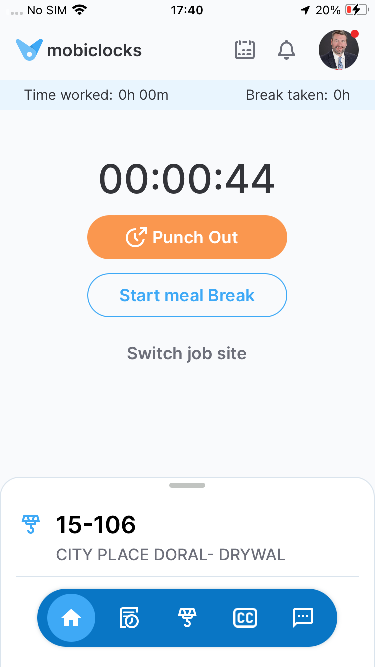 Personal App home screen with a **Start meal break** button