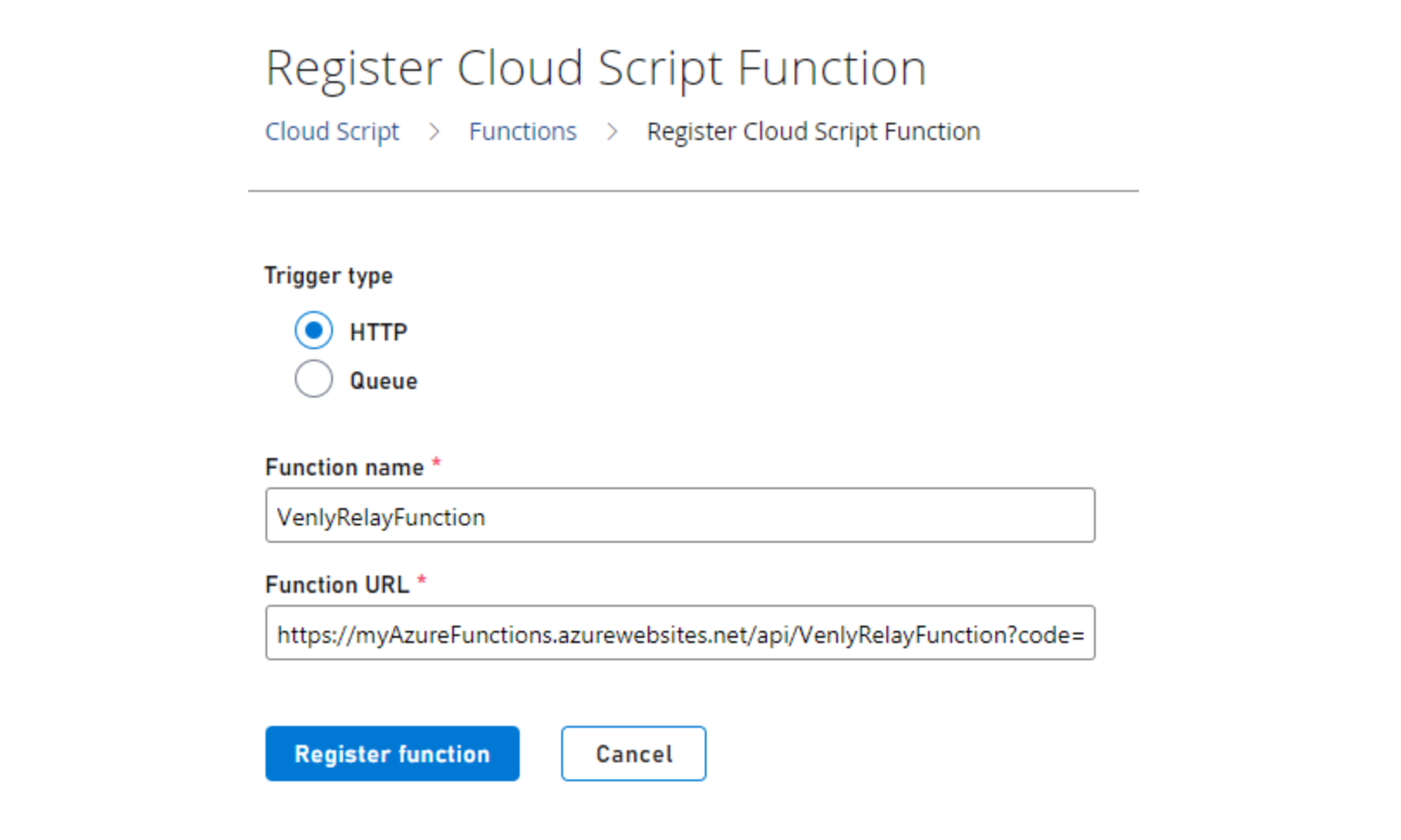 Register Function in PlabFab