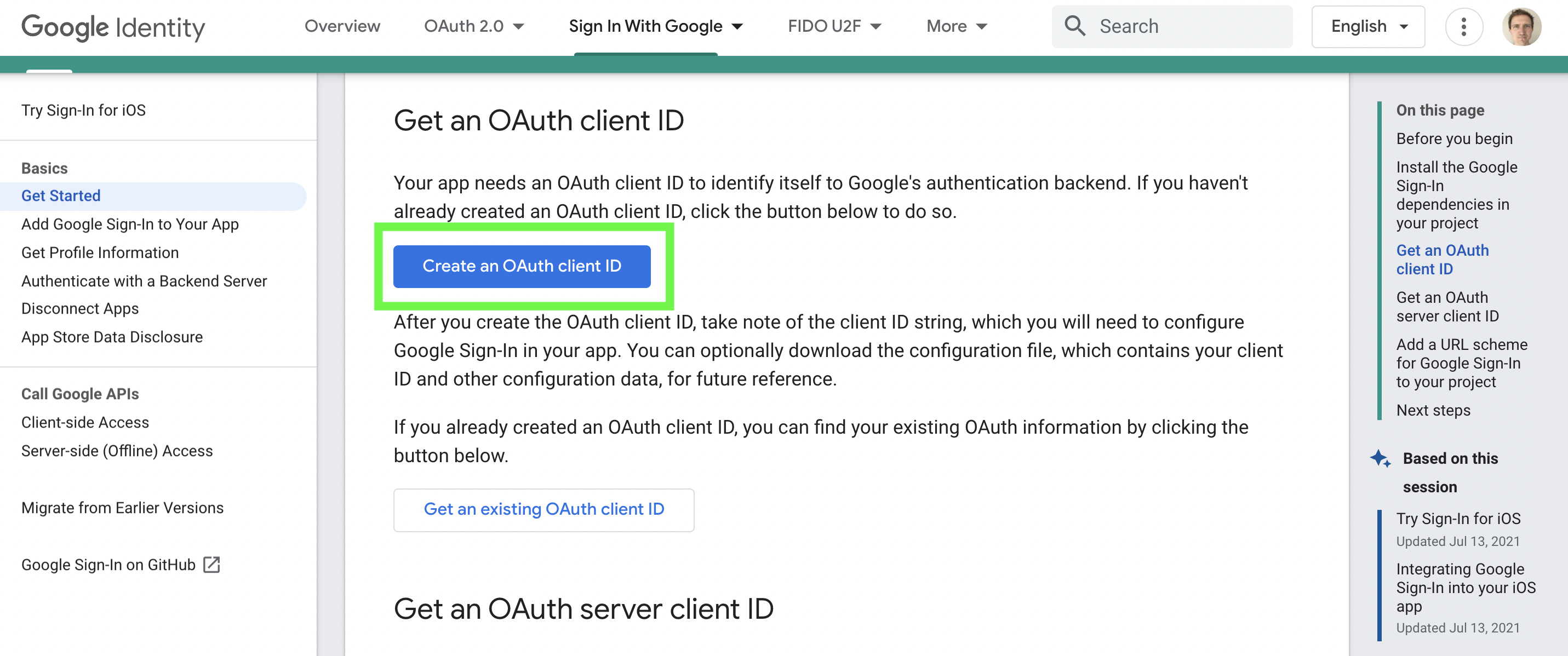 Click "Create an OAuth client ID"