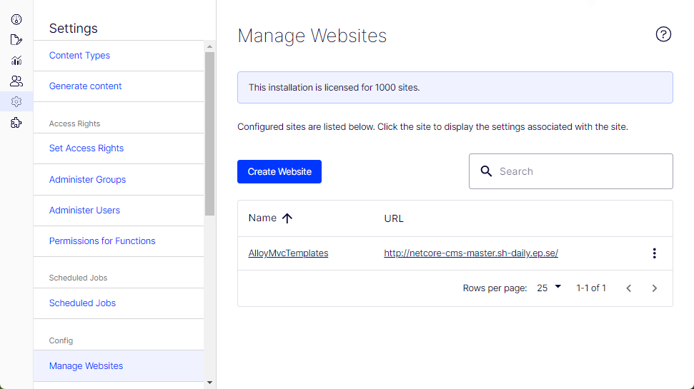 Add a website from the admin view