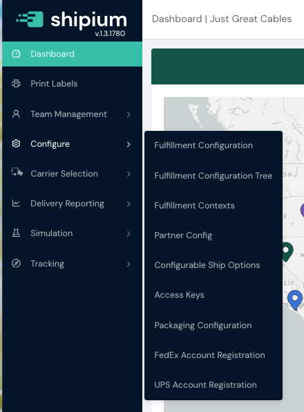 Shipium Configuration Menu