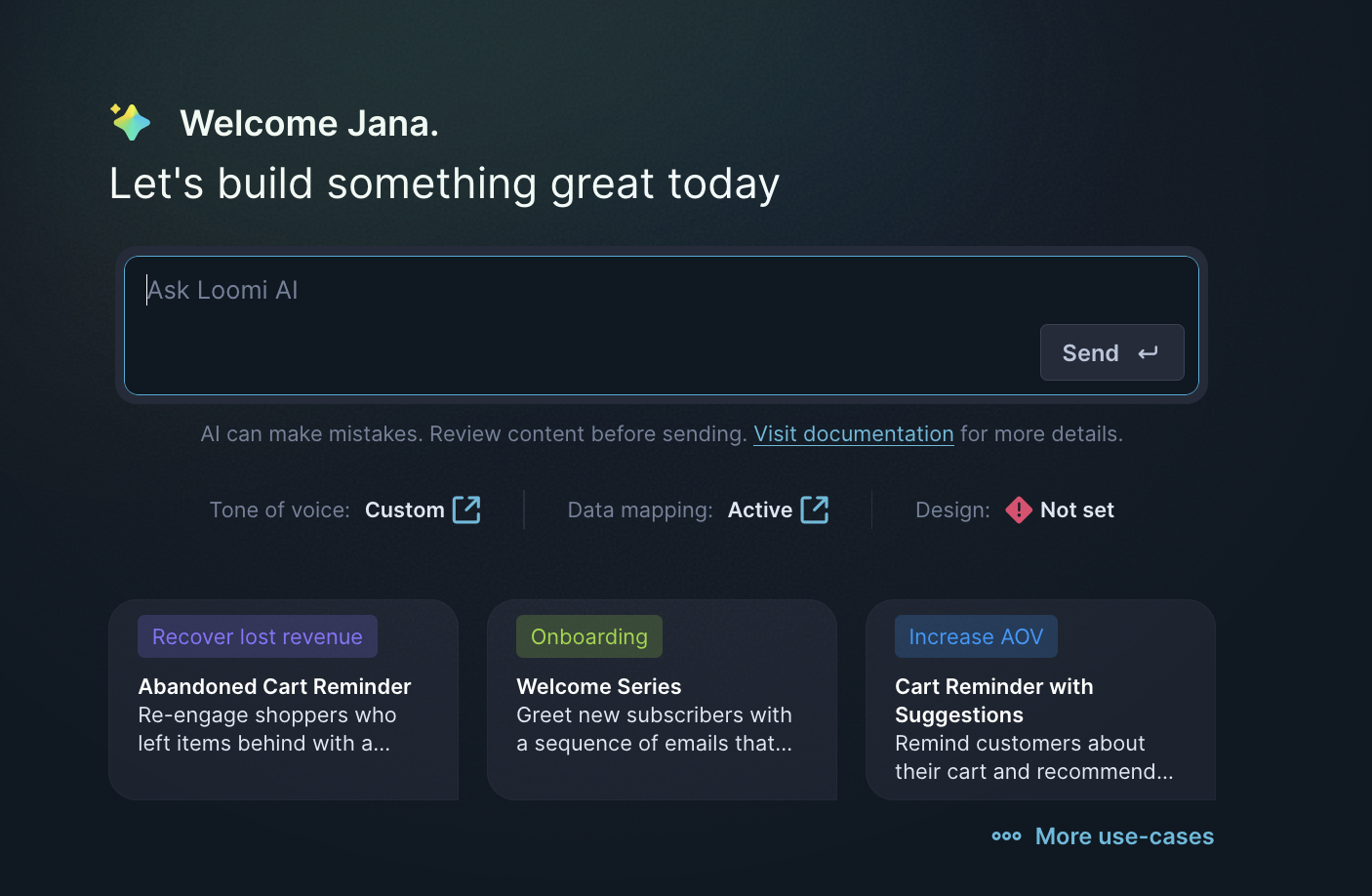 Campaign Agent welcome screen overview.