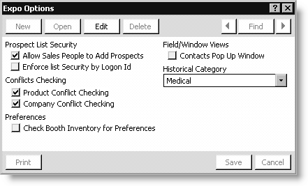 From Exposition, select Set up an exposition, double-click an exposition, click More, and select Options