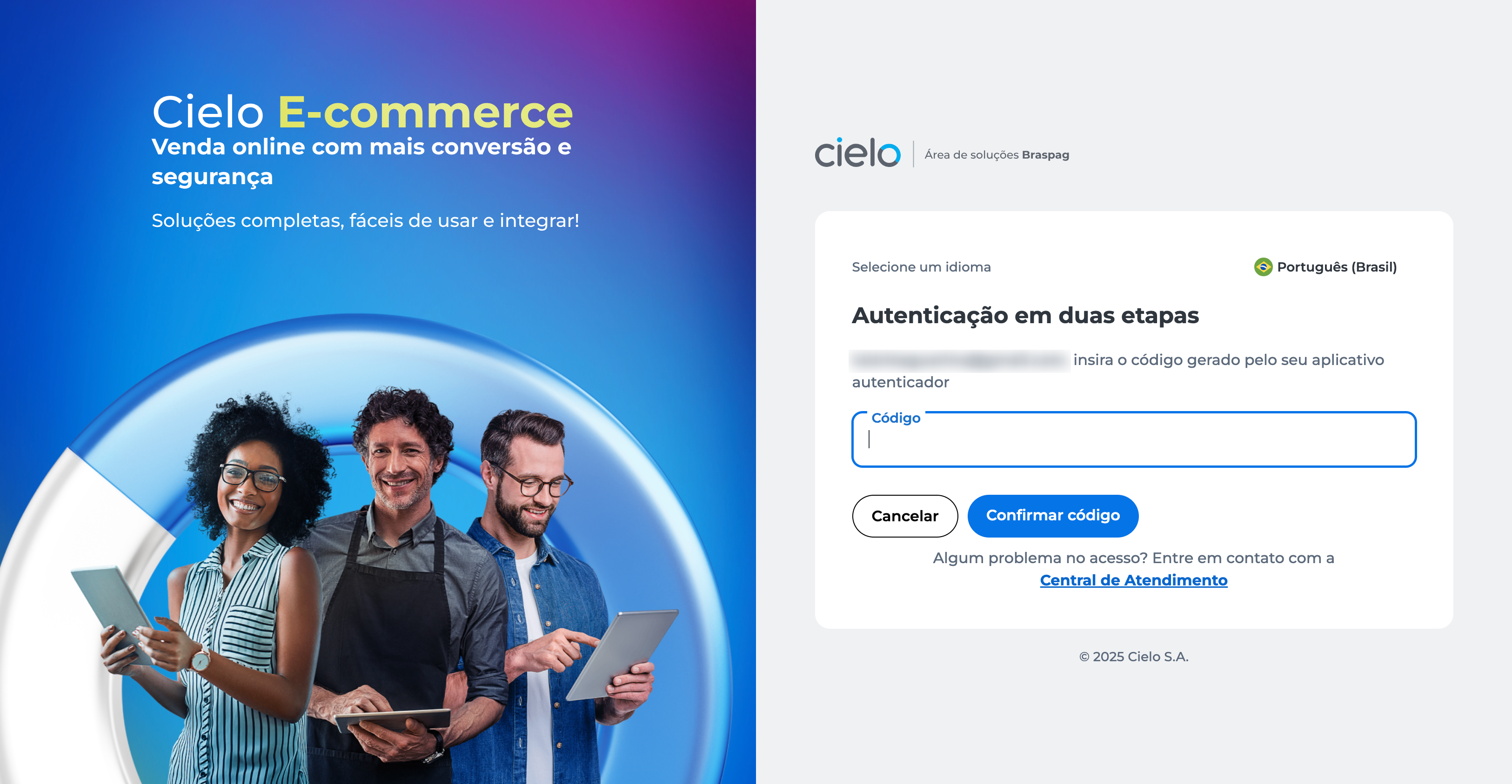 Tela exibindo o processo de autenticação em duas etapas antes de gerar a credencial. Após a validação, é apresentada uma nova tela contendo as informações da credencial criada.