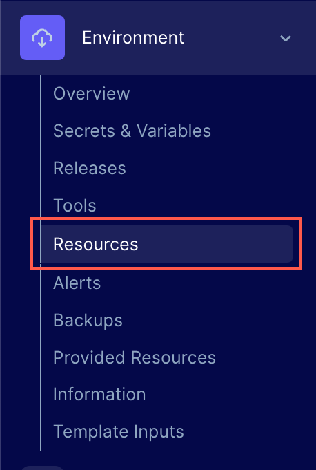 Resources tab in left Navigation menu