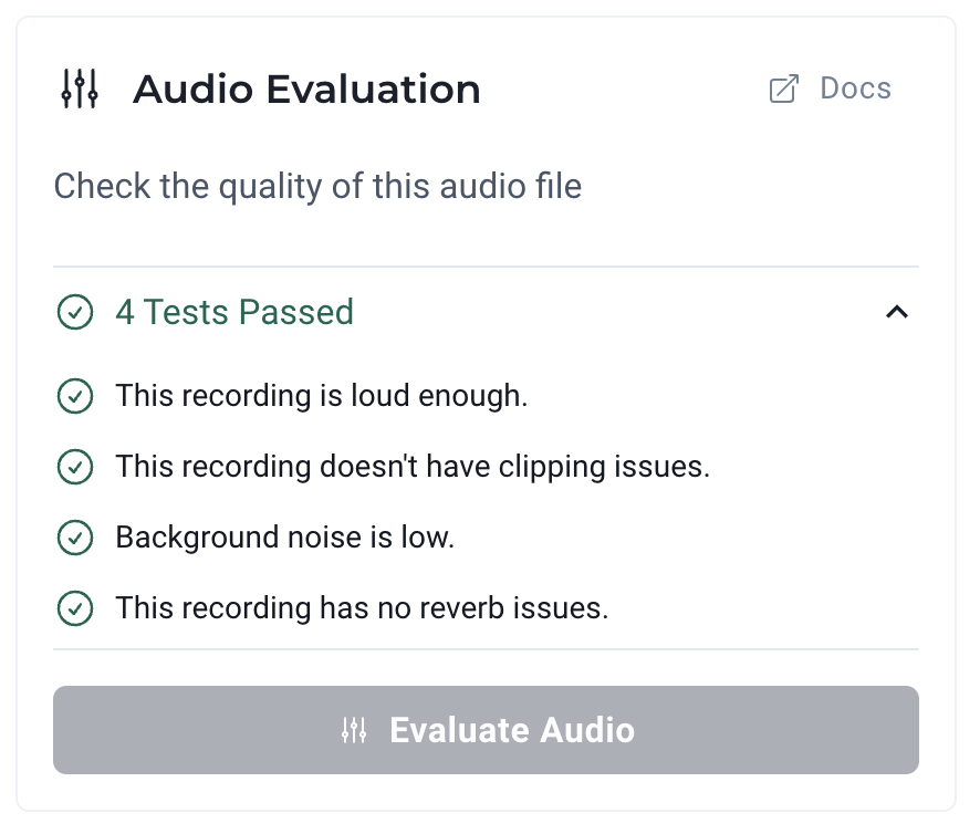 Audio Evaluation feedback for a high quality file