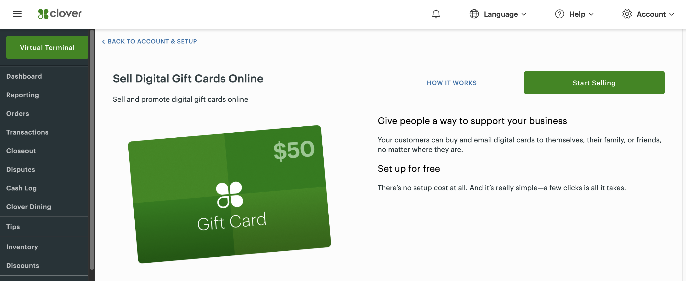 Clover Merchant Dashboard: Sell Digital Gift Cards Online