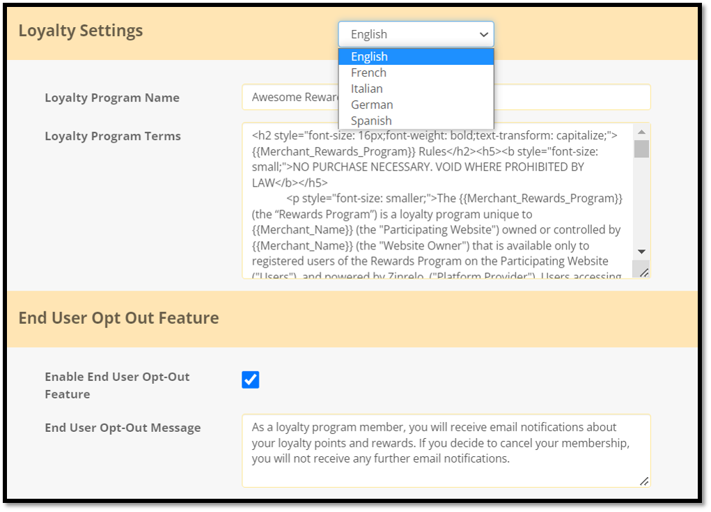 Program Global Settings