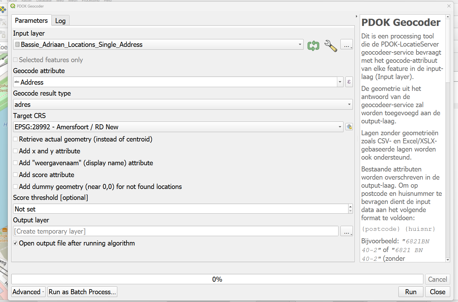 Figuur 7 - Configuratie voor PDOK Geocoder.