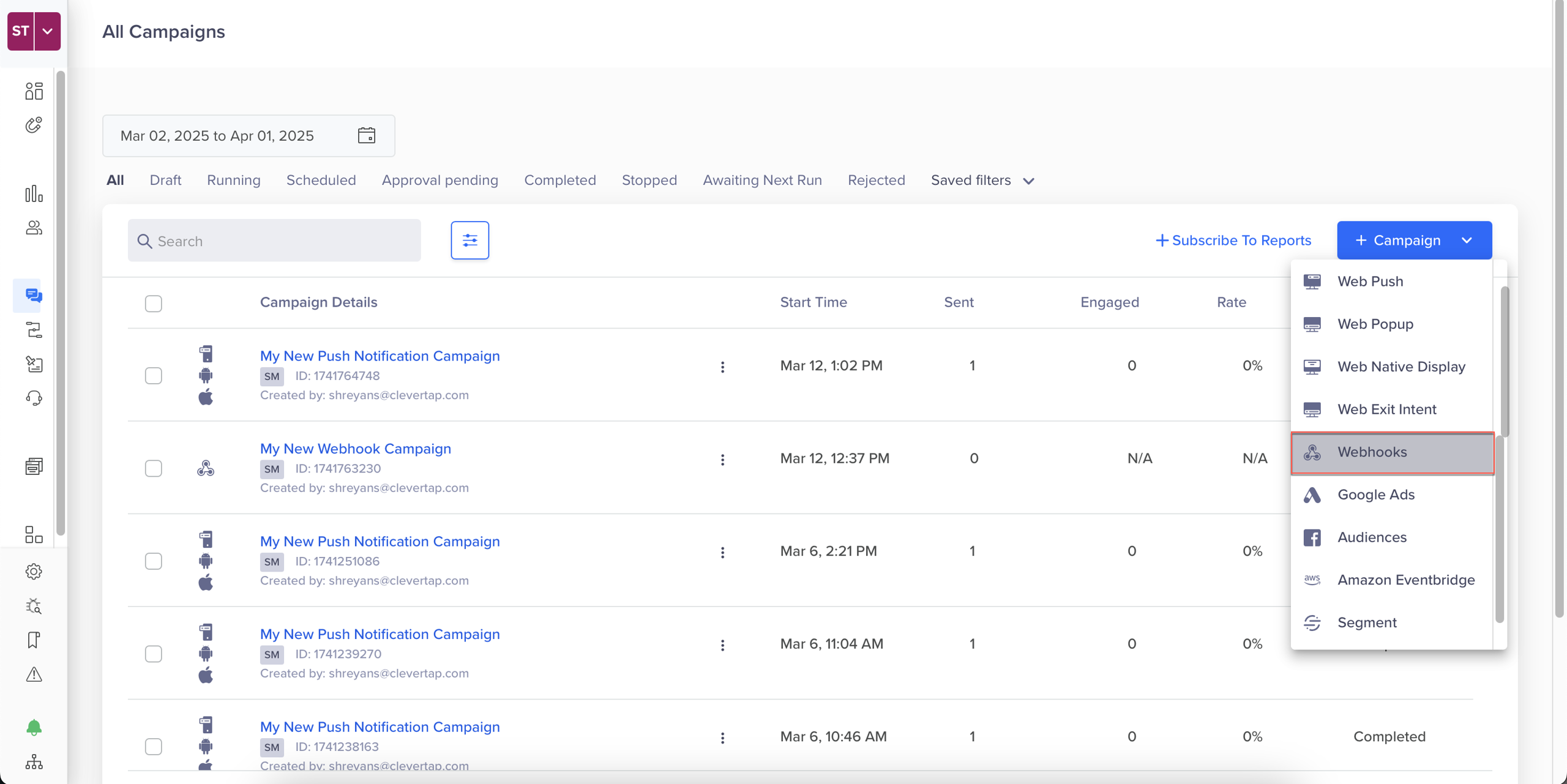 Create Webhook Campaign